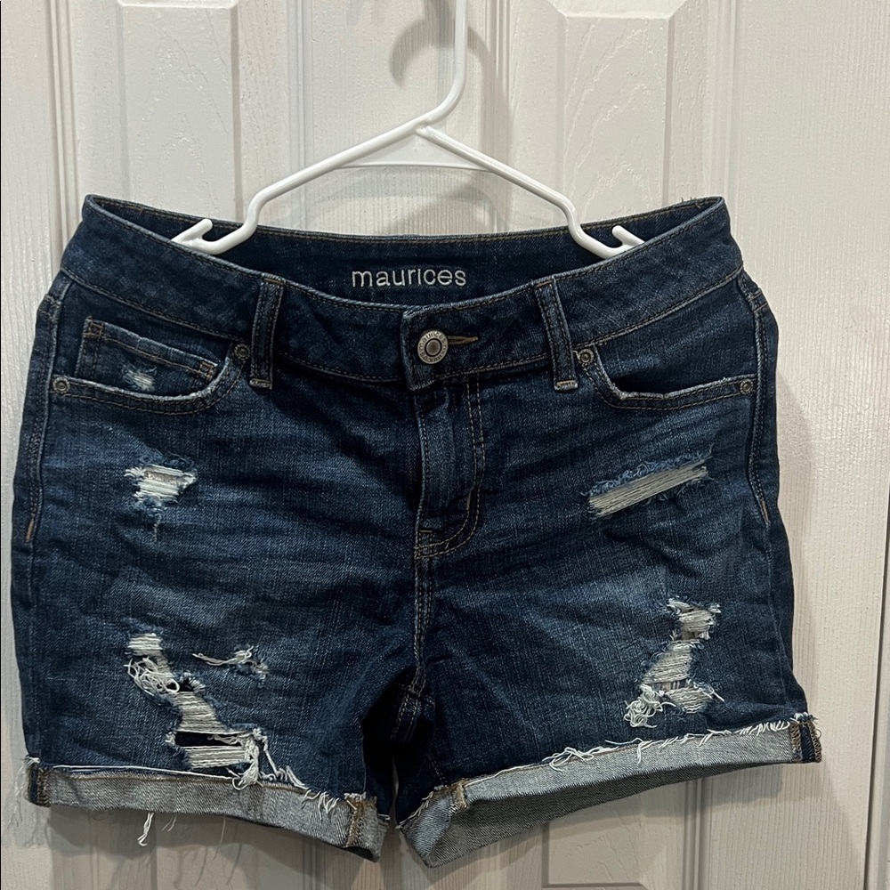 Maurices Women's Ripped Jean Shorts - Dark Blue